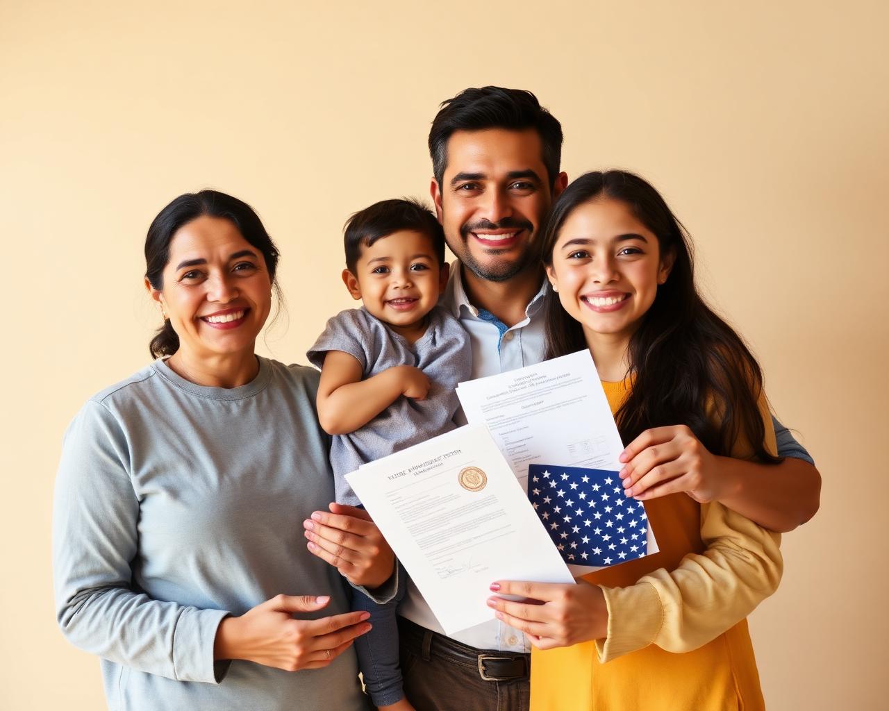 Familia en Estados Unidos renovando su green card con el Formulario I-90
